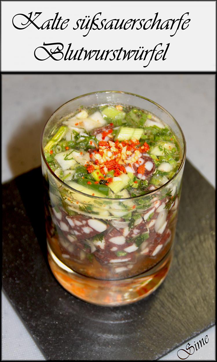 Foto Kalte, süßsauerscharfe Blutwurstwürfel